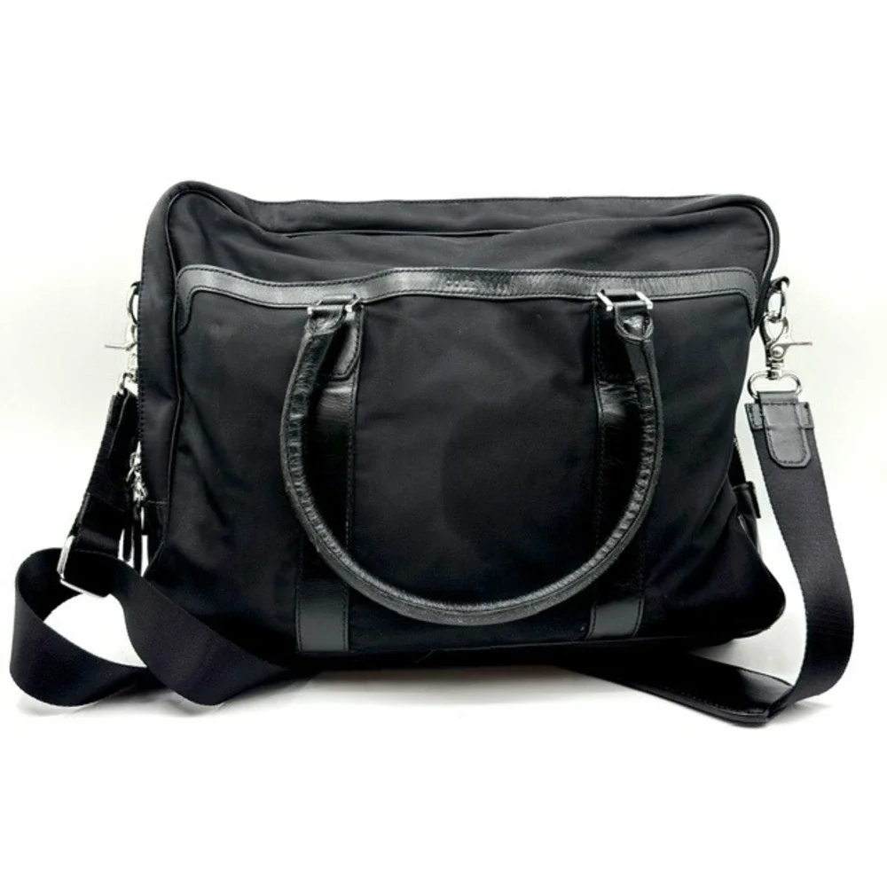 Cole Hann Black Nylon Leather Trim Laptop Messenger‎ Bag Briefcase Adj. Strap